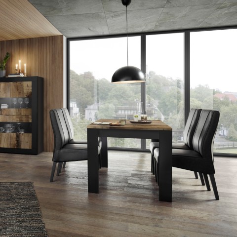 Table de cuisine à manger 180x90cm en bois industriel noir Bolero Basic Promotion