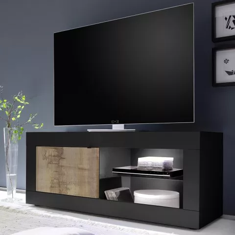 Meuble TV moderne industriel noir en bois 140 cm Diver NP Basic Promotion