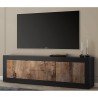 Meuble TV mobile industriel noir en bois de 210cm avec 2 portes et 2 tiroirs Visio NP. Réductions