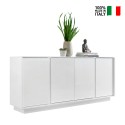Buffet moderne salon blanc laqué brillant 4 portes 180cm Connie Ice Vente