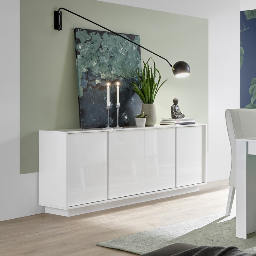 Buffet moderne salon blanc laqué brillant 4 portes 180cm Connie Ice Promotion Buffet moderne salon blanc laqué brillant 4 portes 180cm Connie Ice Promotion