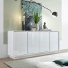 Buffet moderne salon blanc laqué brillant 4 portes 180cm Connie Ice Réductions