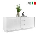Buffet moderne 210cm 4 portes 3 tiroirs blanc brillant Maine Ice Vente