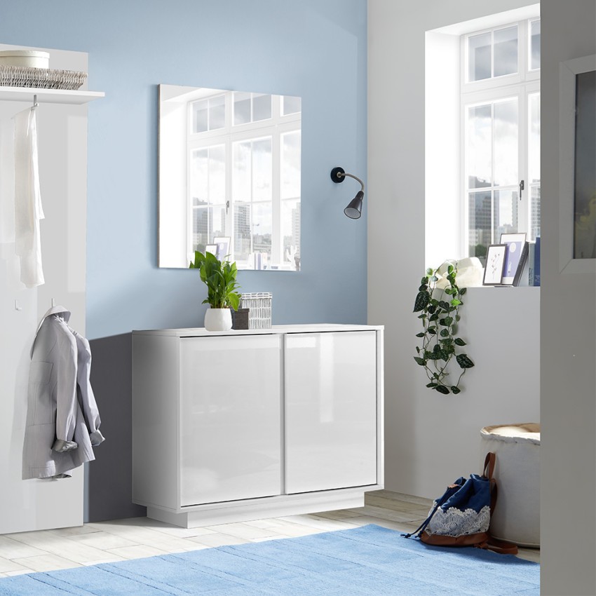Buffet bahut 2 portes blanc brillant 92cm Agape Ice Promotion