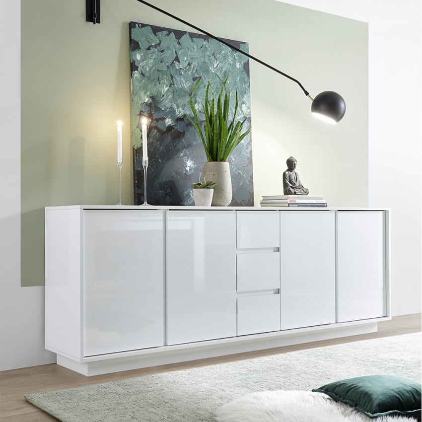 Moderne dressoir 210cm 4 deuren 3 lades hoogglans wit Maine Ice Aanbieding Moderne dressoir 210cm 4 deuren 3 lades hoogglans wit Maine Ice Aanbieding