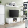 Mobiele tv-standaard voor de moderne woonkamer met hoogglans witte afwerking, 138 cm breed en 2 deuren Dener Ice. Korting
