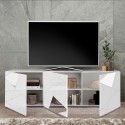 Meuble TV bas blanc brillant 3 portes 181 cm Brema WH Vittoria Réductions