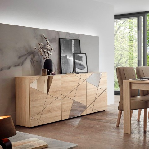 Buffet de salon moderne 3 portes bois chêne miroirs Vittoria RS S Promotion