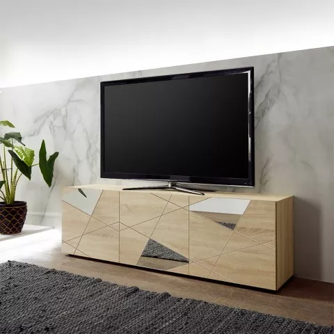Meuble TV mobile 3 portes chêne design géométrique Brema RS Vittoria Promotion