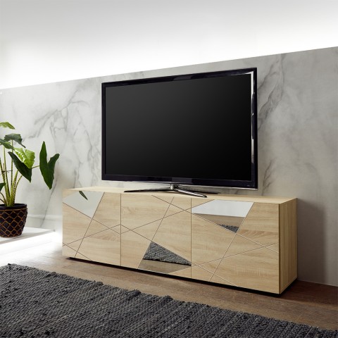 Mobiele tv-basiskast met 3 eiken deuren en geometrisch ontwerp Brema RS Vittoria Aanbieding