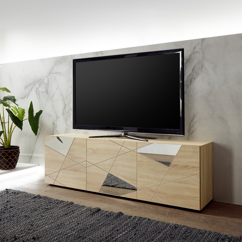 TV-meubel met 3 deuren in geometrisch design eikenhout Brema RS Vittoria Aanbieding TV-meubel met 3 deuren in geometrisch design eikenhout Brema RS Vittoria Aanbieding