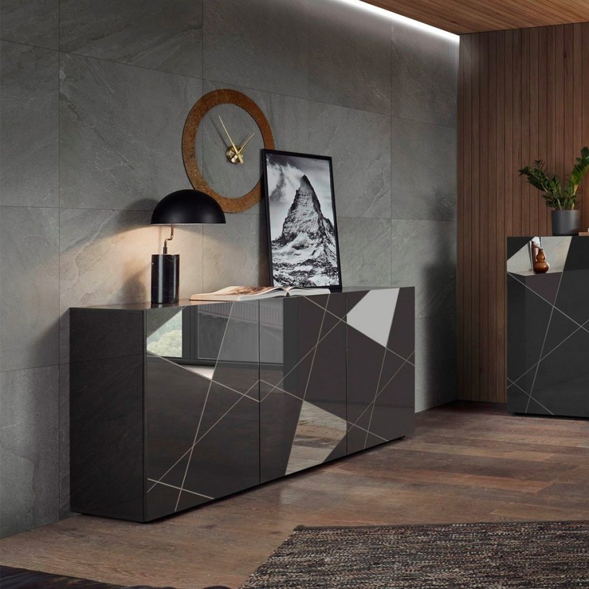 Buffet de séjour 3 portes gris brillant 181 cm Vittoria GR S Promotion Buffet de séjour 3 portes gris brillant 181 cm Vittoria GR S Promotion