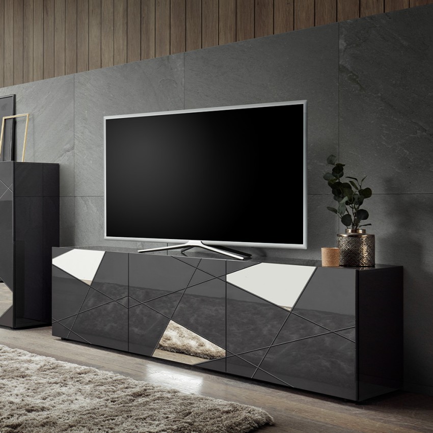 Moderne grijze glanzende TV-meubel met 3 deuren Brema GR Vittoria Aanbieding Moderne grijze glanzende TV-meubel met 3 deuren Brema GR Vittoria Aanbieding