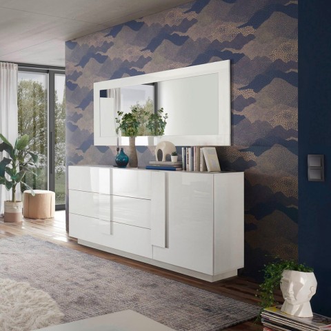 Buffet moderne blanc brillant avec 3 tiroirs Jupiter WH M1 Promotion