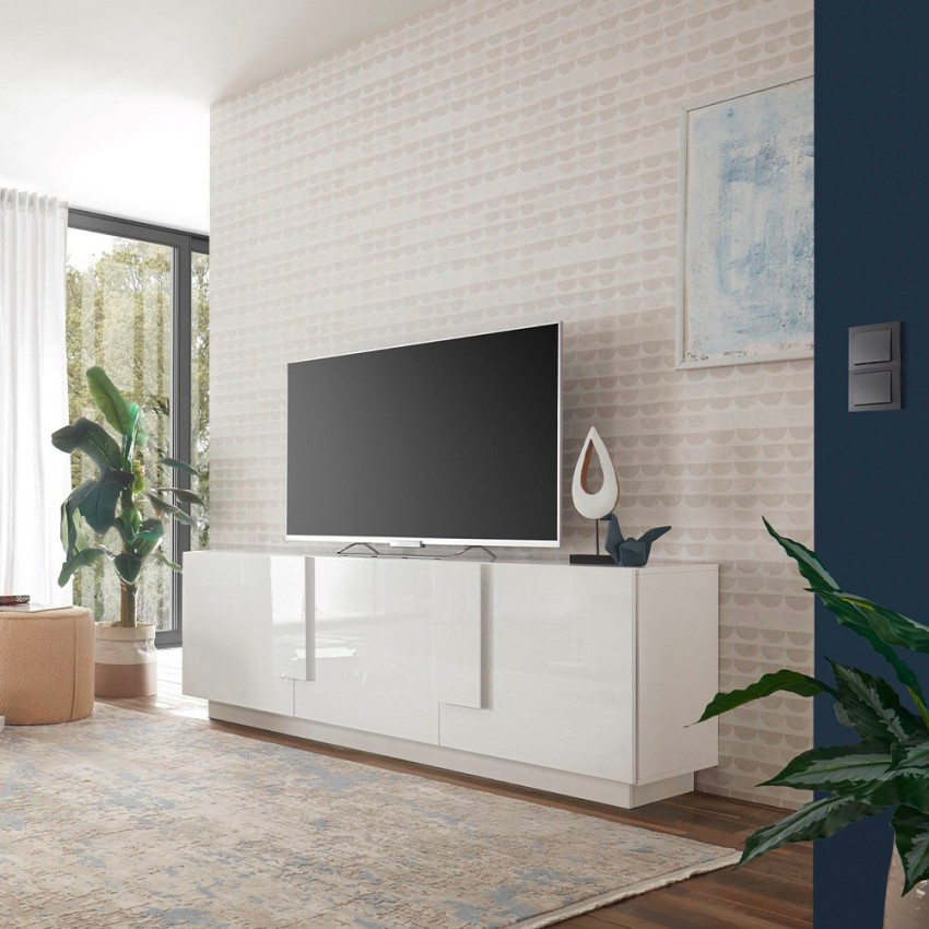 Moderne TV-meubel met 3 deuren, hoogglans wit - Jupiter WH T2 Aanbieding Moderne TV-meubel met 3 deuren, hoogglans wit - Jupiter WH T2 Aanbieding