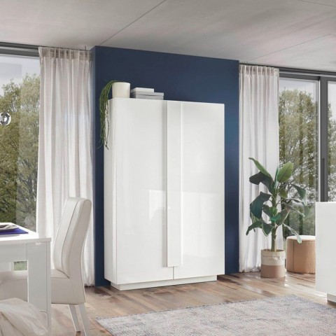 Armoire buffet salon cuisine 2 portes blanc brillant Jupiter WH High Promotion