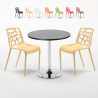 Ronde salontafel zwart 70x70 cm met stalen onderstel en 2 gekleurde stoelen Gelateria Cosmopolitan Aanbieding