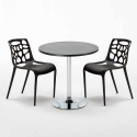 Table ronde noire 70x70 et 2 Chaises Colorées bar café Gelateria Cosmopolitan 