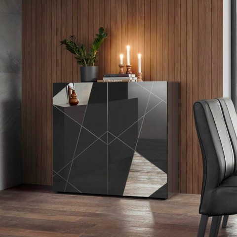 Buffet moderne gris brillant 2 portes miroir Vittoria Glam GR Promotion