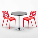 Table ronde noire 70x70 et 2 Chaises Colorées bar café Gelateria Cosmopolitan 