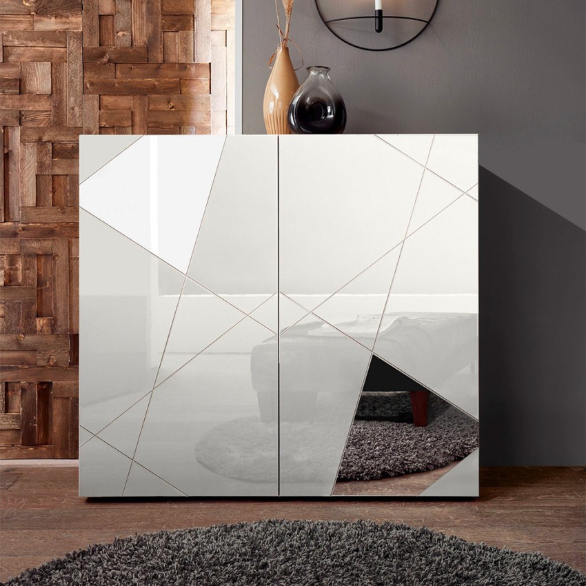 Buffet de salon blanc 2 portes design géométrique Vittoria Glam WH Promotion Buffet de salon blanc 2 portes design géométrique Vittoria Glam WH Promotion