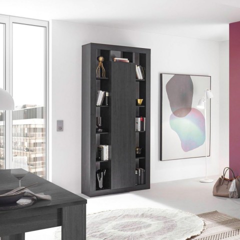 Moderne zwarte houten boekenkast van 217cm hoog met centrale deur Jote NR. Aanbieding