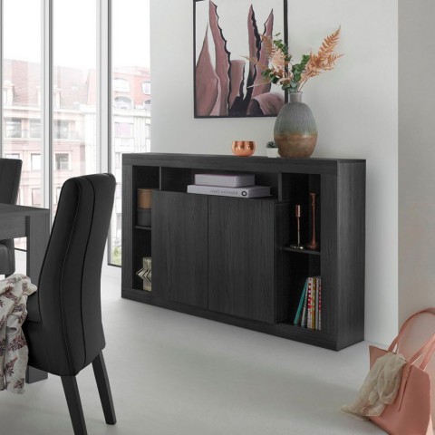 Buffet noir en bois 134 cm design moderne 2 portes Lema NR Promotion
