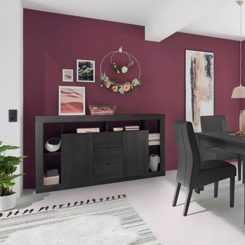Buffet en bois noir 2 portes 3 tiroirs design moderne Astante NR Promotion