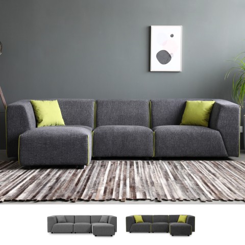 Canapé modulable 3 places en tissu de style moderne avec méridienne Jantra Promotion