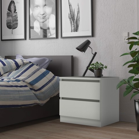 Nachtkastje 2 laden houten witte moderne slaapkamer Harlene Aanbieding