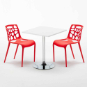 Table Blanche Carrée 70x70 et 2 Chaises Colorées Set Intérieur Bar Café Gelateria Cocktail 