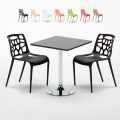 Vierkante salontafel zwart 70x70 cm en 2 gekleurde stoelen Gelateria Mojito Aanbieding
