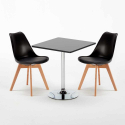 Vierkante salontafel zwart 70x70 cm met stalen onderstel en 2 gekleurde stoelen Nordica Mojito Model
