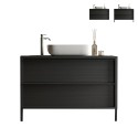 Meuble de salle de bains moderne noir suspendu au sol avec lavabo et 2 tiroirs Bloom 110 Vente