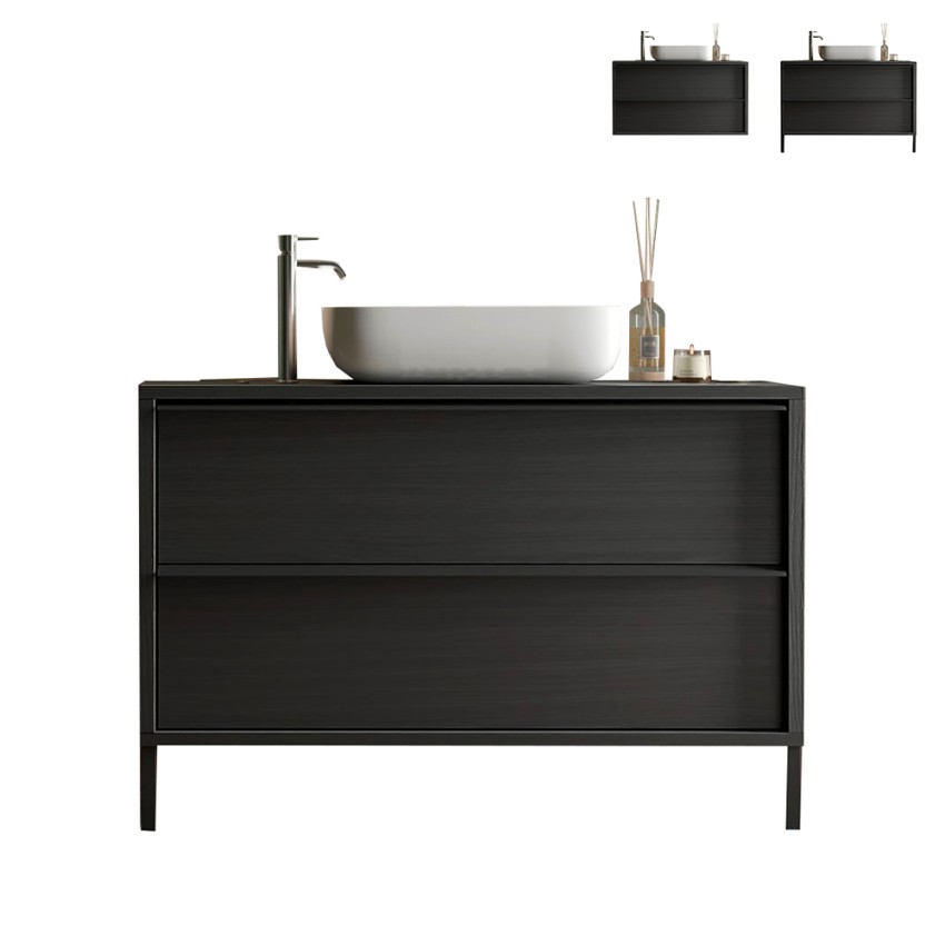 Meuble de salle de bains moderne noir suspendu au sol avec lavabo et 2 tiroirs Bloom 110 Vente