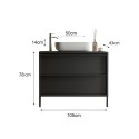 Meuble de salle de bains moderne noir suspendu au sol avec lavabo et 2 tiroirs Bloom 110 