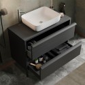 Meuble de salle de bains moderne noir suspendu au sol avec lavabo et 2 tiroirs Bloom 110 Prix