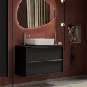 Meuble de salle de bain suspendu avec lavabo au sol et 2 tiroirs moderne noir Bloom 92 Offre