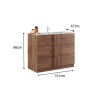 Mobiele badkamervloerkast van hout met 3 lades en Etoile keramische wastafel. Afmetingen