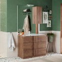 Mobiele badkamervloerkast van hout met 3 lades en Etoile keramische wastafel. Korting