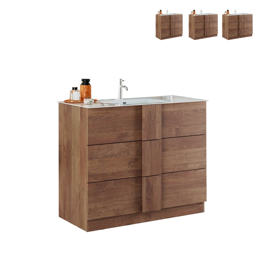 Houten badkamerkast met 3 lades en keramische wastafel Etoile Verkoop Houten badkamerkast met 3 lades en keramische wastafel Etoile Verkoop