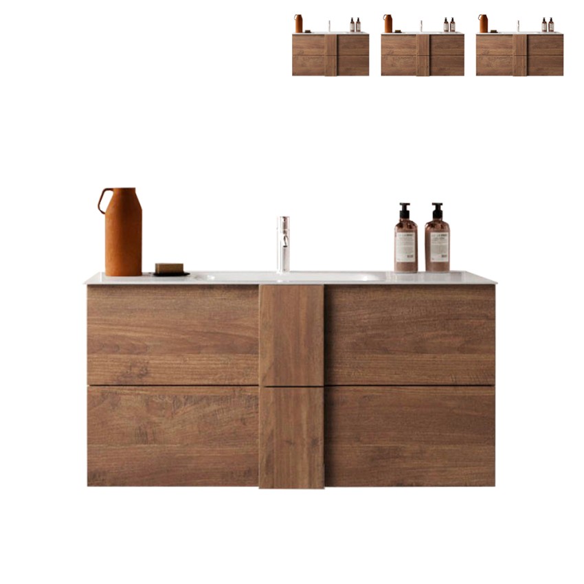 Houten badkamermeubel met 2 zwevende lades en keramische wastafel Miel Verkoop Houten badkamermeubel met 2 zwevende lades en keramische wastafel Miel Verkoop