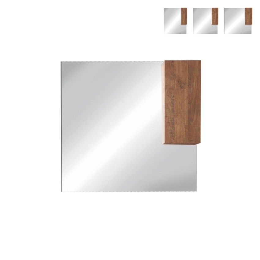 Badkamerspiegel met LED-verlichting en zwevende kolomkast met 1 deur in Aralia hout Aanbieding Badkamerspiegel met LED-verlichting en zwevende kolomkast met 1 deur in Aralia hout Aanbieding