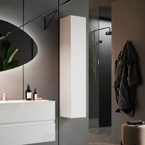Colonne de salle de bain moderne blanc brillant meuble suspendu à 1 porte Bove Promotion