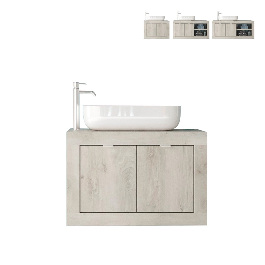 Meuble de salle de bain suspendu avec lavabo et 2 portes en bois blanc moderne Alon Offre