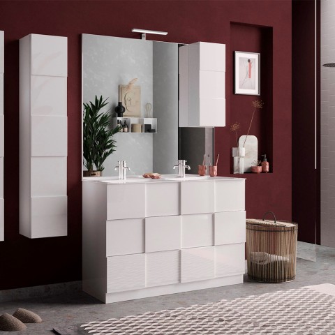 Meuble de salle de bain au sol blanc brillant avec double lavabo et 3 tiroirs Feel T Dama. Promotion