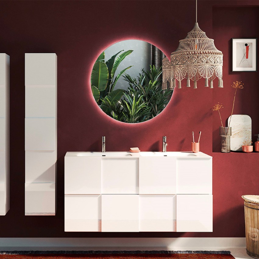 Wandmeubel badkamer met dubbele wastafel, 2 lades, glanzend wit Finish Feel S Dama Aanbieding Wandmeubel badkamer met dubbele wastafel, 2 lades, glanzend wit Finish Feel S Dama Aanbieding