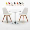Ronde salontafel wit 70x70 cm en 2 gekleurde stoelen Nordica Long Island Aanbieding
