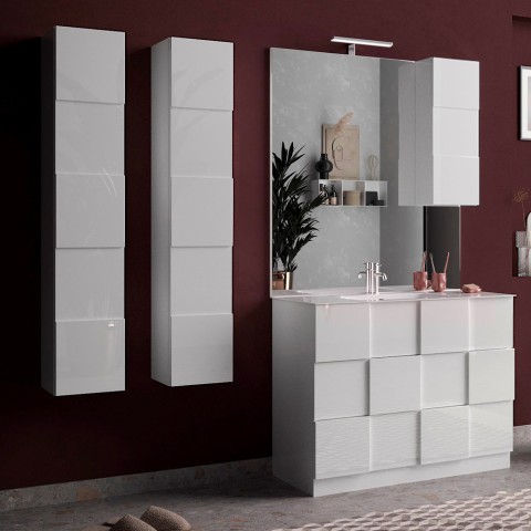 Colonne de salle de bain design moderne suspendue 1 porte blanche brillante Raissa Dama. Promotion