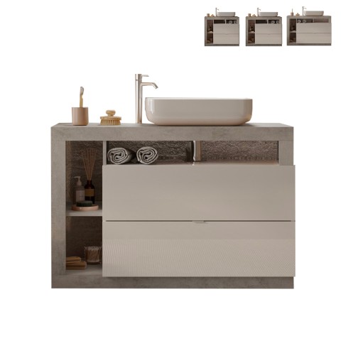 bijwoord luister Verval Mobiele vloer badkamermeubel met wastafel, 2 laden, wit-grijs beton, Jarad  BC